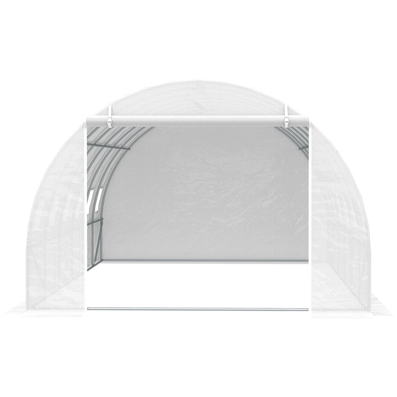 Estufa de Túnel 600x300x200cm com Porta Enrolável 12 Janelas Cobertura de PE 140g/m² e Metal Galvanizado para Cultivos de Plantas Verduras Branco