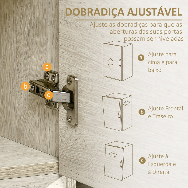 Aparador de Sala de Estar Moderno com 2 Armários 2 Gavetas e Prateleira Interior Ajustável Móvel Auxiliar de Armazenamento para Cozinha Dormitório Entrada Anti-Rolamento 68x34x80cm Madeira Clara