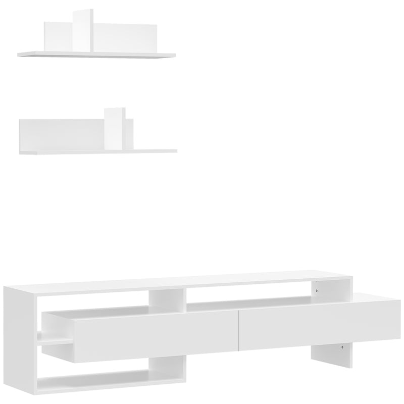 Móvel de TV para Sala de Estar Móvel para Televisor 180x33,5x42cm e 2 Prateleiras de Parede 65x20x20cm Branco