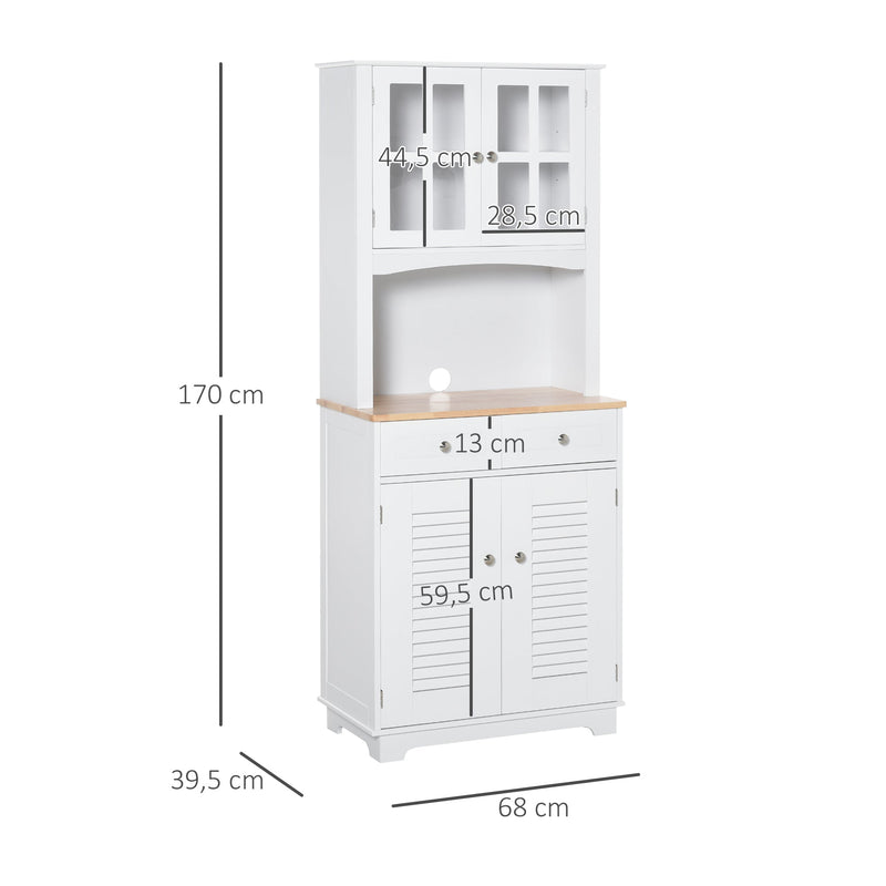 Armário de cozinha Armário aparador com 2 portas 2 gavetas e prateleira aberta para microondas 68x39,5x170 cm branco