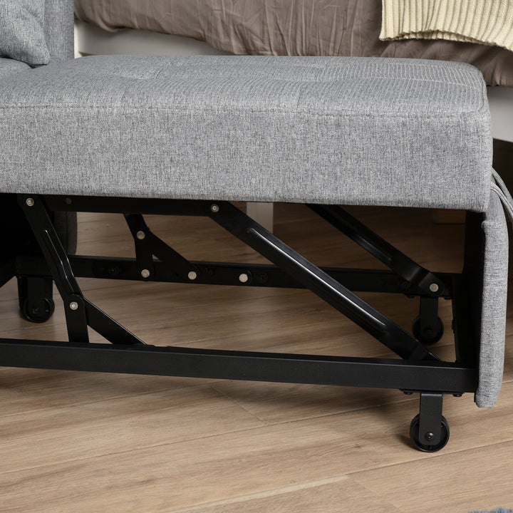 Sofá-cama Individual Poltrona com encosto reclinável Almofada removível Assento acolchoado e 4 rodas 69x77x84 cm Cinza