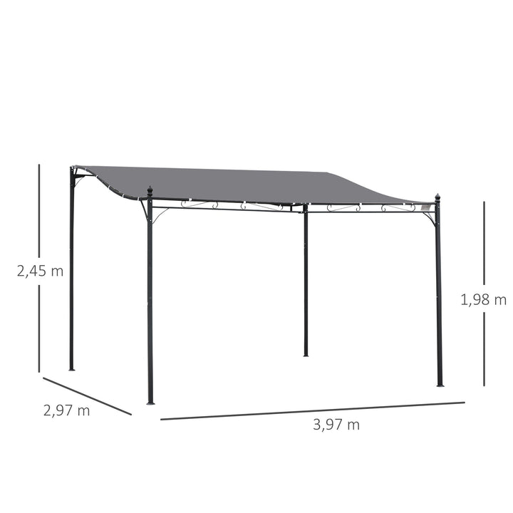 Pérgola de Jardim 4x3m Pérgola com Toldo e 4 Orifícios de Drenagem para Pátio Terraço Metal e Poliéster 180 g/m² Resistente Cinza