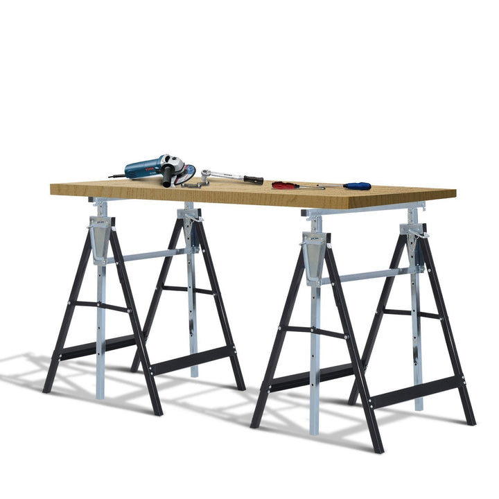 Conjunto de 2 Andaimes Cavalete telescópico Altura Ajustável Dobrável Metálico Quadrado Estável Carga 200kg Aço 68x58x80-130 cm Preto