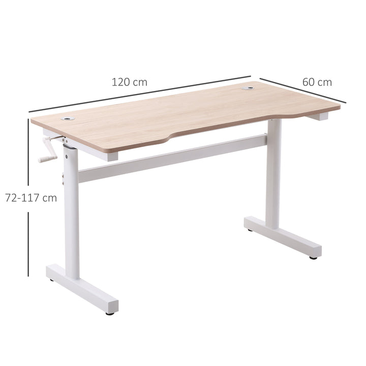 Secretária de Pé com Altura Ajustável a Manivela e Bancada de Carbono Secretária Elevatória para Escritório Estúdio Sala de Estar Carga Máxima 150kg 120x60x72-117cm Madeira e Branco