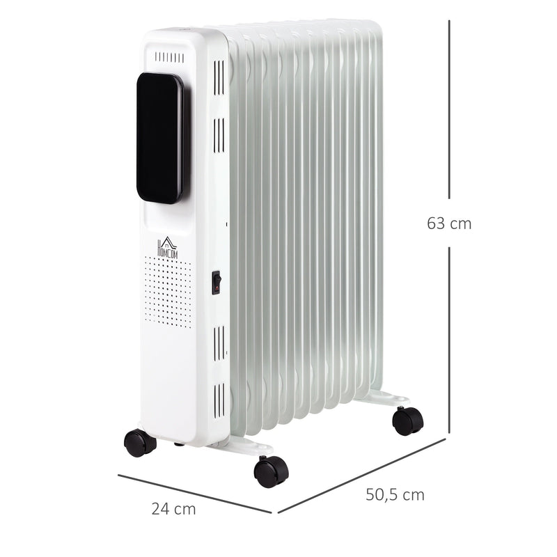 Radiador a Óleo 2290/2720W com 3 Modos de Aquecimento Tela LED Controle Tátil Termostato Temporizador 24H e Rodas Baixo Consumo para 20m² 50,5x24x63cm Branco