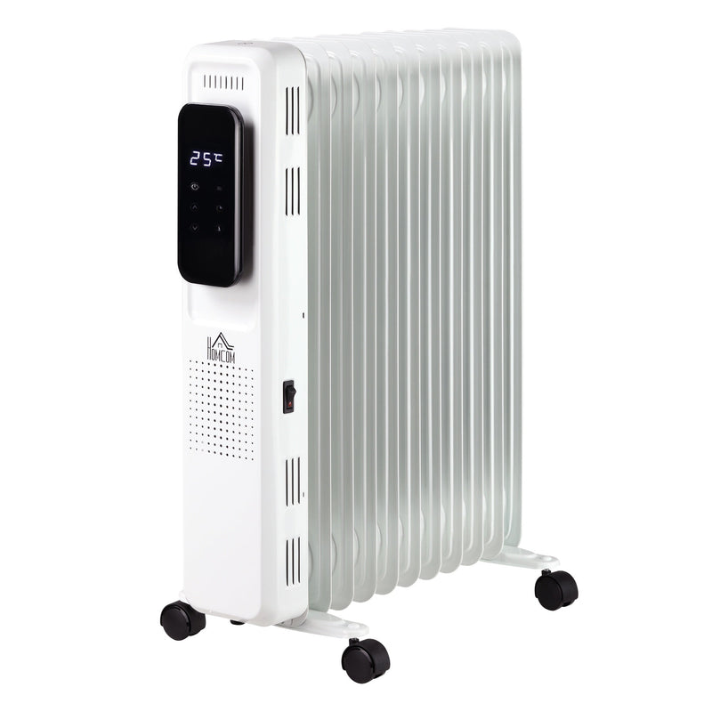 Radiador a Óleo 2290/2720W com 3 Modos de Aquecimento Tela LED Controle Tátil Termostato Temporizador 24H e Rodas Baixo Consumo para 20m² 50,5x24x63cm Branco