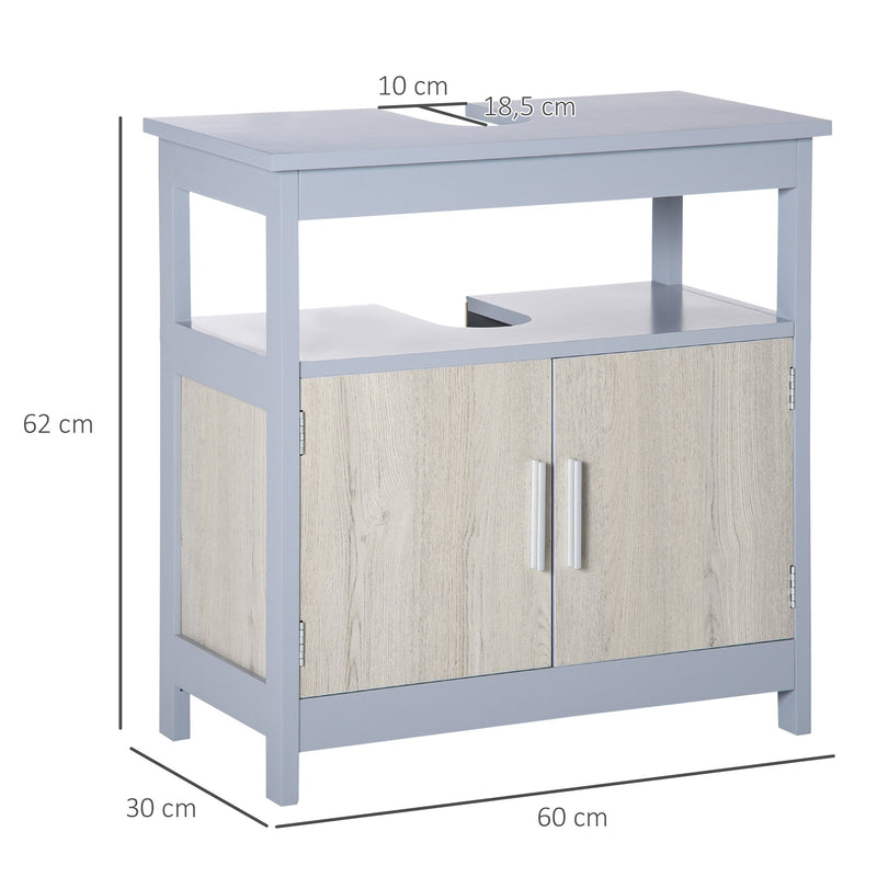 Móvel para Lavatório Pousar Armário Casa de Banho com 2 Portas e Prateleira de Armazenamento Carga 15kg Estilo Moderno Anti-Tombamento 60x30x62cm Cinza