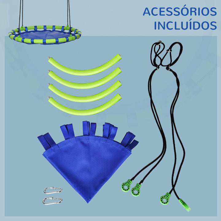 Baloiço Infantil Ninho com Altura Ajustável Baloiço Redondo para Crianças de 3-8 Anos Carga Máxima 150 kg para Exterior Ø100x120-180 cm Azul