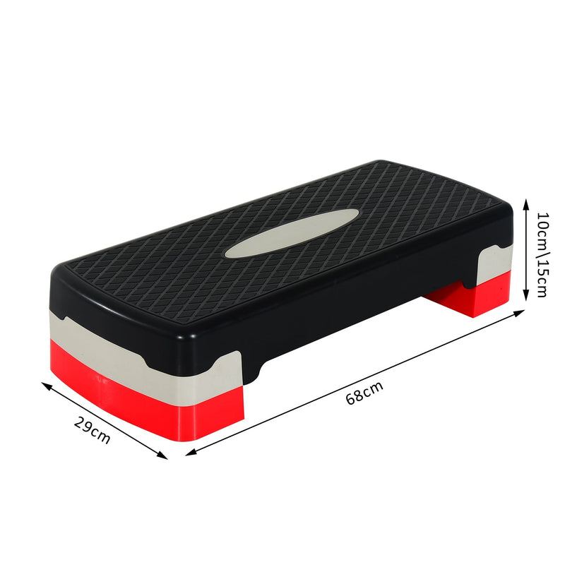 Step Fitness Altura ajustável a 2 níveis de 10 a 15 cm Plástico Preto Cinzento Vermelho 68x29 cm