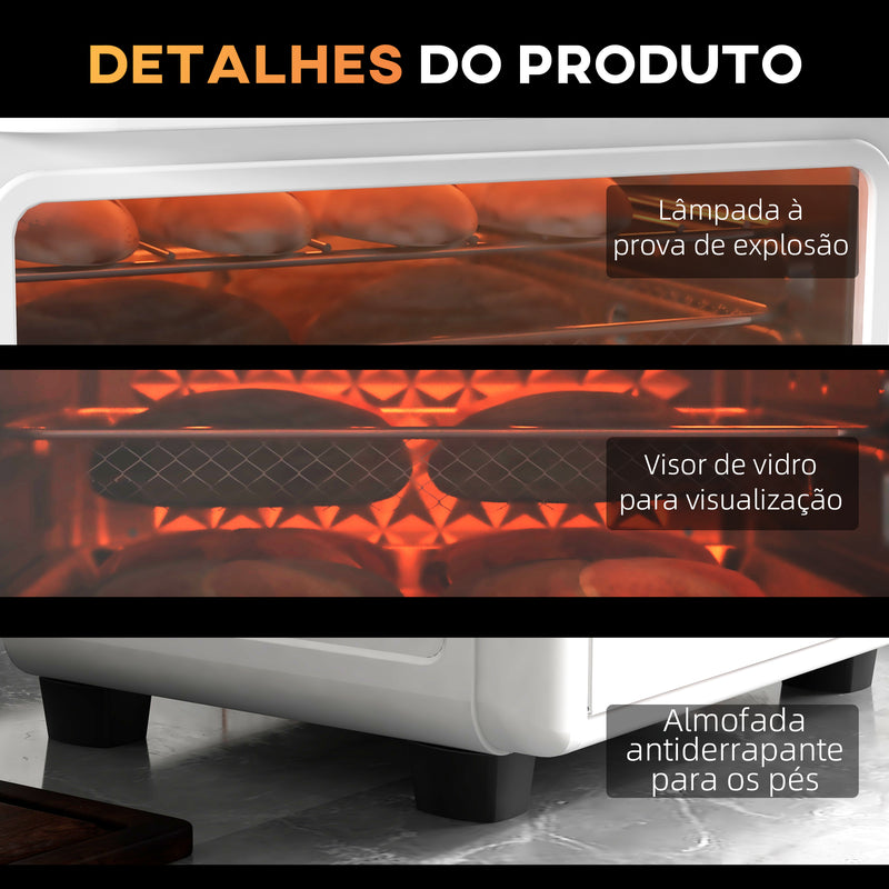 Mini Forno Elétrico Multifuncional Forno Elétrico de 13L 12000W Fritadeira sem Óleo com 12 Modos Temporizador e Temperatura Ajustável 33,5x32x32,5 cm Branco