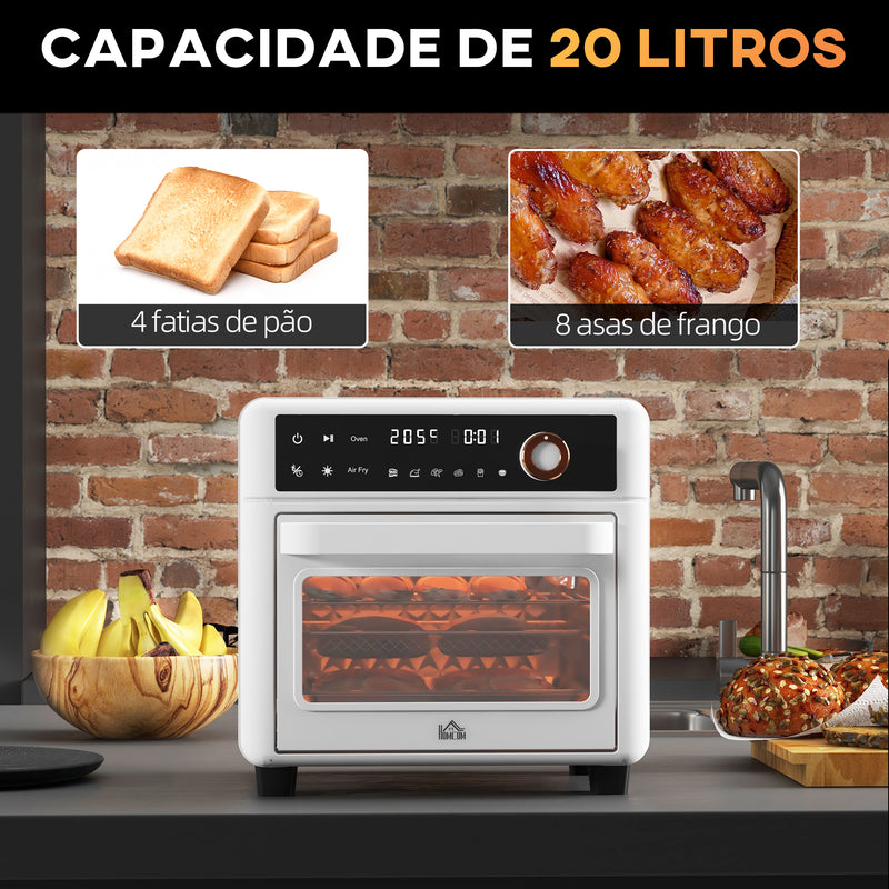 Mini Forno Elétrico Multifuncional Forno Elétrico de 13L 12000W Fritadeira sem Óleo com 12 Modos Temporizador e Temperatura Ajustável 33,5x32x32,5 cm Branco