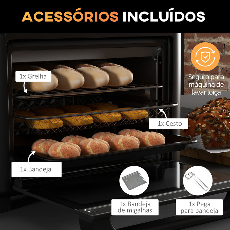 Mini Forno Elétrico Multifuncional Forno Elétrico de 13L 12000W Fritadeira sem Óleo com 12 Modos Temporizador e Temperatura Ajustável 33,5x32x32,5 cm Branco