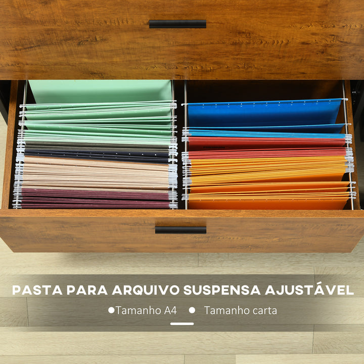 Móvel Arquivo para Escritório com 2 Gavetas Bloco de Gavetas para Arquivos com Fechadura para Pastas Suspensas Tamanho A4 e Carta 80x39x73,5 cm Preto e Marrom