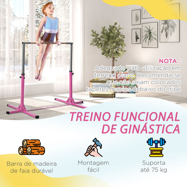 Barra de Ginástica para Crianças acima de 3 Anos Barra de Treino com Altura Ajustável 92-150 cm Barra Horizontal de Ginástica Carga 75 kg 197x121x150 cm Rosa
