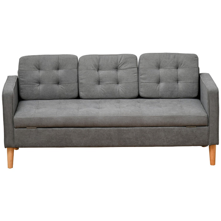 Sofá de 3 lugares acolchoado com 3 almofadas e apoios de braço Espaço de armazenamento Estilo moderno para sala de estar Quarto 166,5x62x82 cm cinza