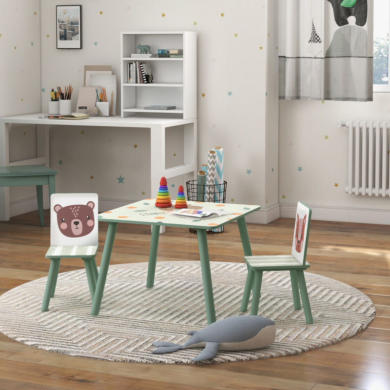 Conjunto de Mesa e Cadeiras para Crianças de 3 Peças Mesa Infantil com 2 Cadeiras Conjunto de Móveis para Atividades com Crianças de 3-8 Anos para Dormitório Sala de Jogos Verde