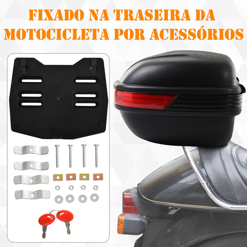 Baú universal de motocicleta para 2 capacetes médios com capacidade 43 L Fechadura com duas chaves 55,5x41x27,5 cm Preto