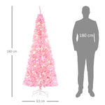 Árvore de Natal Artificial Altura 180cm Ignífugo com 618 Ramos 300 Luzes LED IP20 Folhas de PVC Abertura Automática Base Dobrável e Suporte Metálico Decoração de Natal para Interiores Rosa