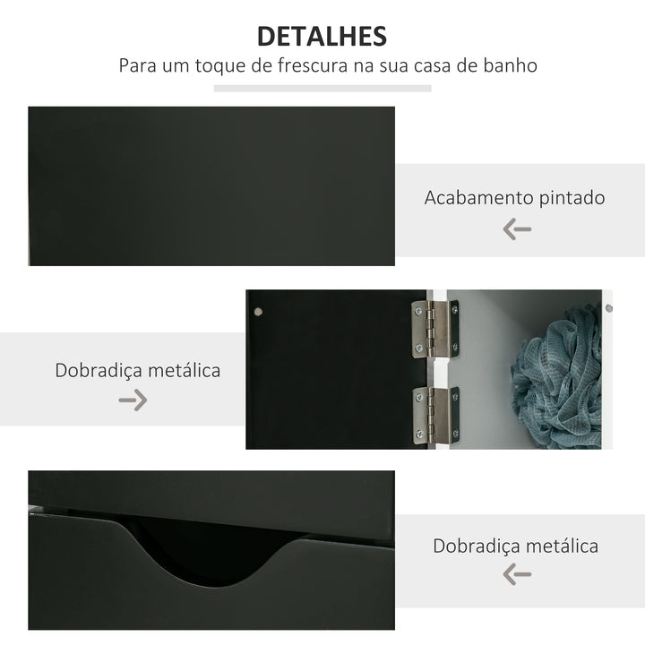 Armário Casa de Banho com 2 Portas e 2 Prateleiras Abertas Coluna Auxiliar para Casa de Banho Sala de Estar Dormitório Estilo Moderno 15,2x29,8x118cm Branco e Preto