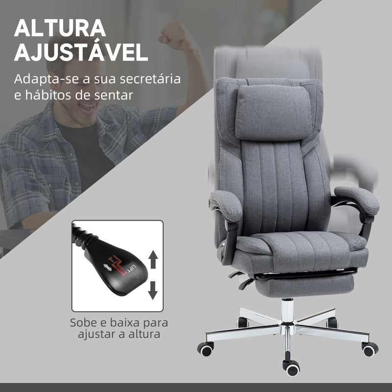 Cadeira de Escritório com 6 Pontos de Massagem por Vibração Cadeira de Escritório Reclinável com Altura Ajustável Controlo Remoto Encosto Alto e Apoio para a Cabeça 65x61x101-113 cm Cinza