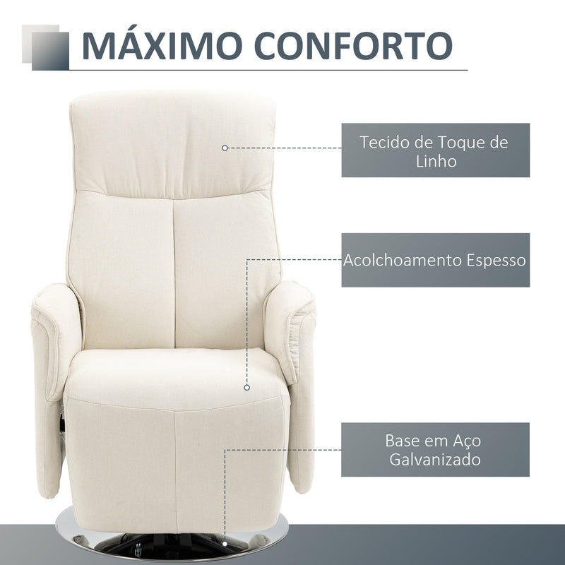 Poltrona de Massagem Elétrica com Apoio para os Pés Poltrona Relax Giratória Reclinável até 135° com Controlo Remoto 10 Pontos de Massagem e Bolso Lateral 68,5x84x110cm Creme