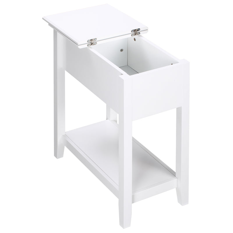 Mesa Auxiliar Mesa Lateral com Tampa Abatível Prateleira de Armazenamento e Orifício para Cabos Oculto para Sala de Estar Dormitório 60,5x32,5x70cm Branco