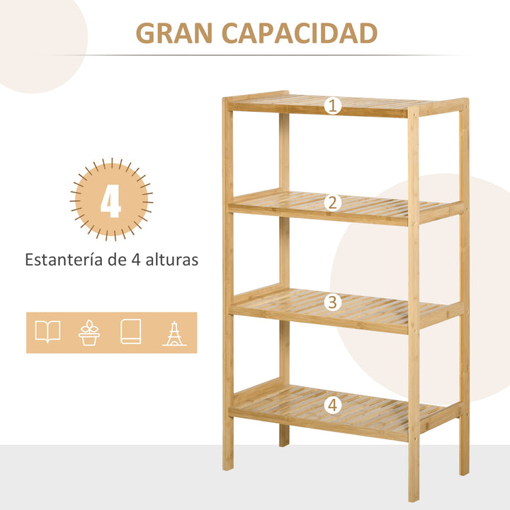 Estante de Bambú de 4 Níveis Móvel Organizador Multifuncional para Casa de Banho Cozinha Sala de Estar com Dispositivo Anti-Rolamento 62x33x112cn Natural
