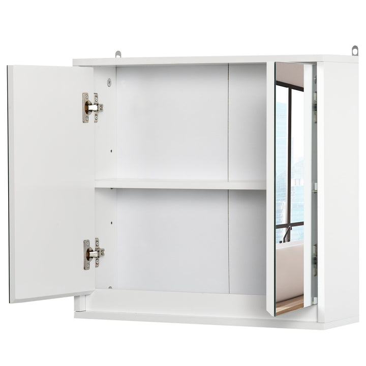 Armário de Casa de Banho com Espelho Móvel Suspenso de Casa de Banho com Prateleira Interior Ajustável em 3 Níveis e 2 Portas 48x14,5x45 cm Branco