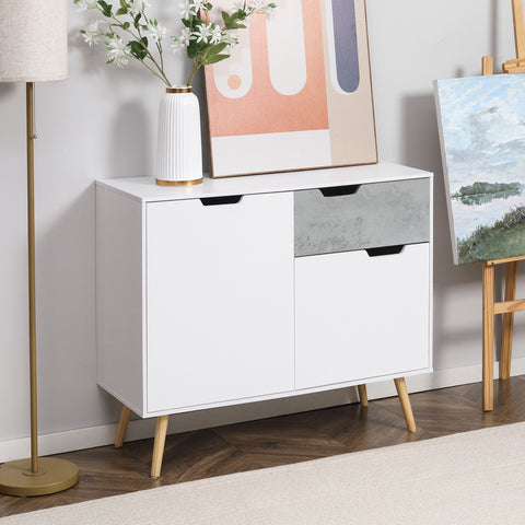Aparador de Sala de Estar com 2 Portas e 1 Gaveta Aparador para Escritório Estúdio Dormitório Estilo Moderno Anti-Tombo 98x39x81,5cm Branco e Cinza
