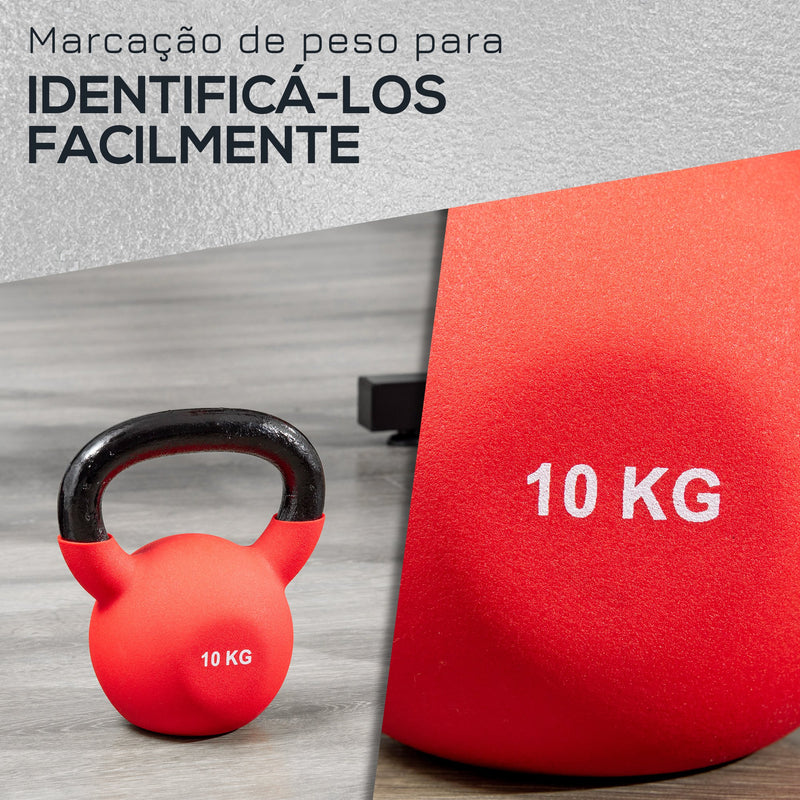 Kettlebell de 10kg de Ferro Fundido Haltere Kettlebell com Revestimento de Neoprene para Treinamento de Força Casa Ginásio 19x12x22 cm Vermelho