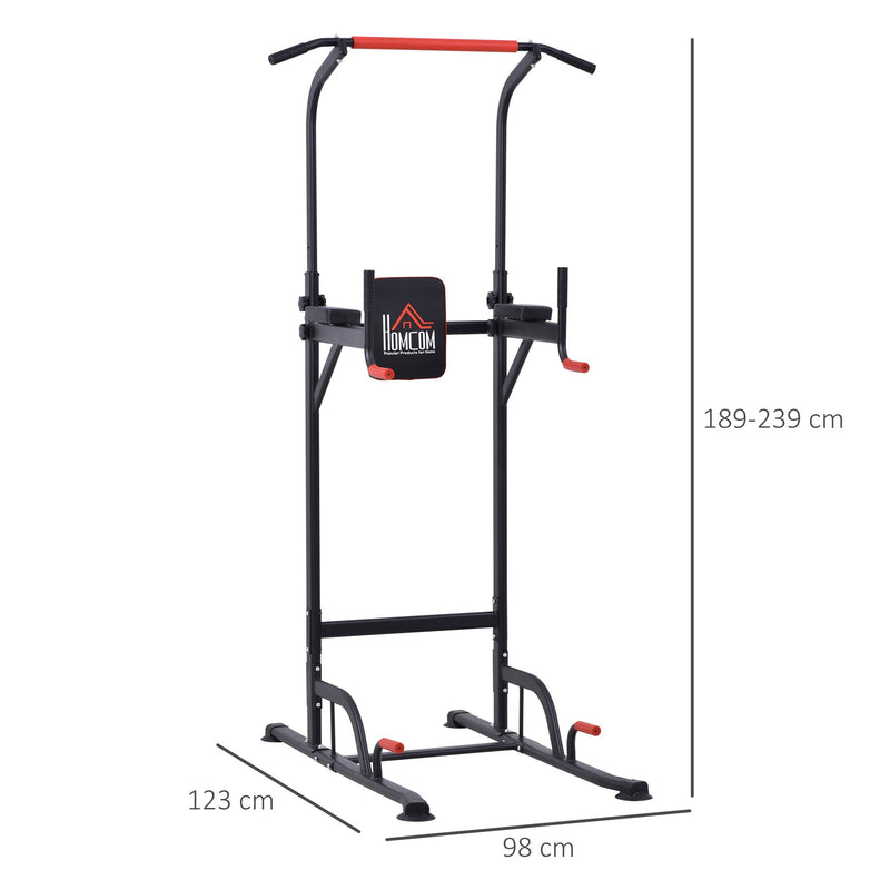 Torre de Exercícios Estação Multifuncional Altura Ajustável com 7 Orifícios para Treinamento Fitness para Casa Academia Escritório Carga Máxima 120kg 123x98x189-239cm Preto e Vermelho