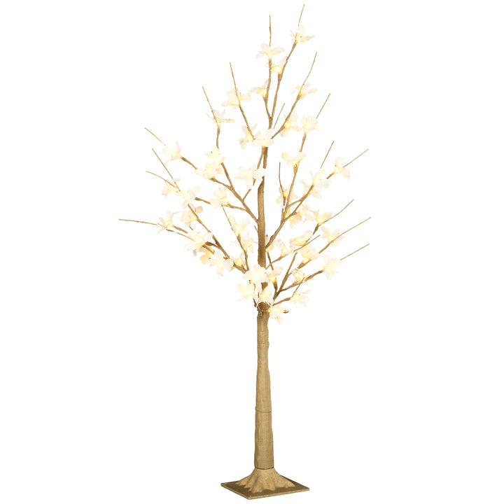 Árvore Cerejeira Altura 120 com 48 Luzes LED IP44 em Branco Quente Ramos Flexíveis e Base de Candeeiro Árvore de Decoração de Natal para Interiores 18x18x120cm Cáqui