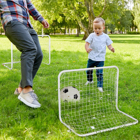 Conjunto de 2 balizas de futebol com rede e bola para crianças e adultos 78x46x 56cm Branco