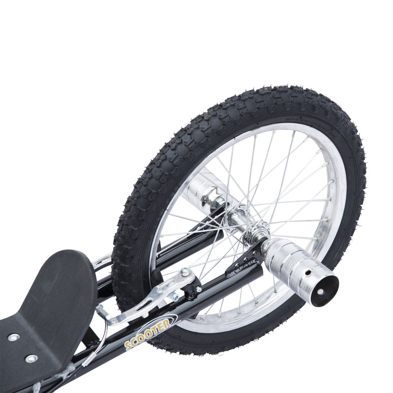 Trotinete para Crianças acima de 5 anos Scooter de 2 Rodas Grandes Insufláveis de 16 Polegadas com Freios e Guidão Ajustável em Altura 143x58x92-100cm Preto