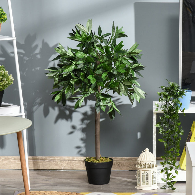 2 plantas artificiais de 90 cm de altura árvore de Laurel com vaso para sala de estar exterior Verde