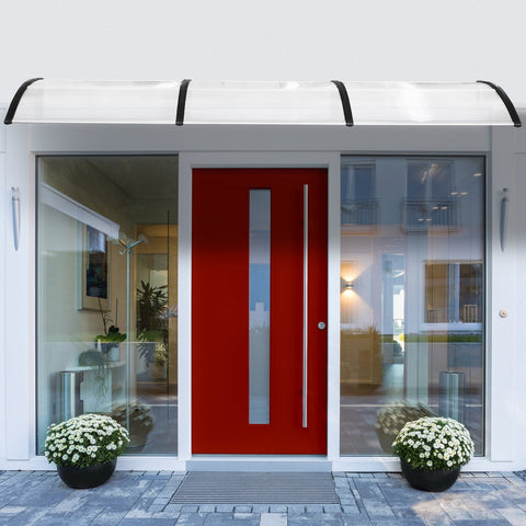 Marquise de proteção solar e chuva para portas de janelas toldo de policarbonato de 5mm Transparente 295x90x25 cm