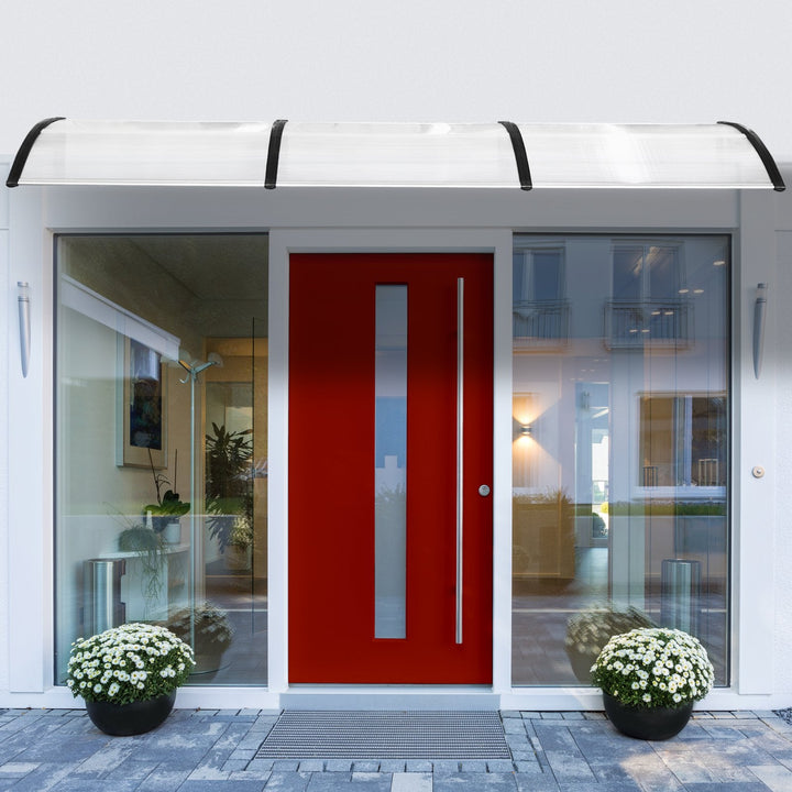 Marquise de proteção solar e chuva para portas de janelas toldo de policarbonato de 5mm Transparente 295x90x25 cm