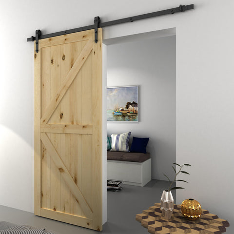 200cm/6.6T Ferragens para Porta Corredeira Tipo Flecha Kit de Acessórios para Porta Corredeira de Madeira com Guia de Chão Trilho Aço de Carbono Preto