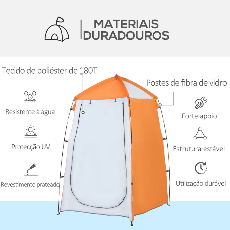 Tenda de Duche Campismo Portátil UV+25 Tenda de Privacidade para Casa de Banho Trocador com Janela Bolso e Bolsa de Transporte 123x121x98cm Laranja