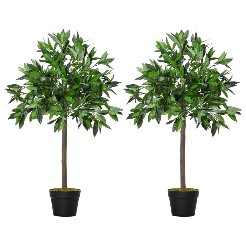 2 plantas artificiais de 90 cm de altura árvore de Laurel com vaso para sala de estar exterior Verde