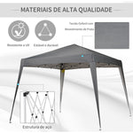 Tenda dobrável 3x3m Gazebo de jardim Pop Up Desenho de aço e capa de tecido Oxford cinza