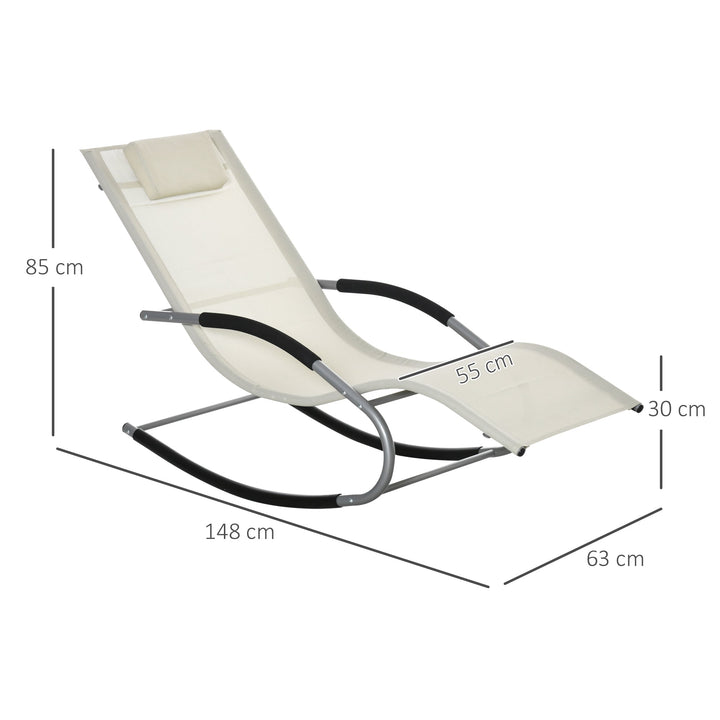 Espreguiçadeira Baloiço de Jardim com Apoio para os Braços Almofada para a Cabeça Espreguiçadeira de Exterior Tecido Transpirável e Metal para Praia Pátio Terraço 63x148x85cm Bege