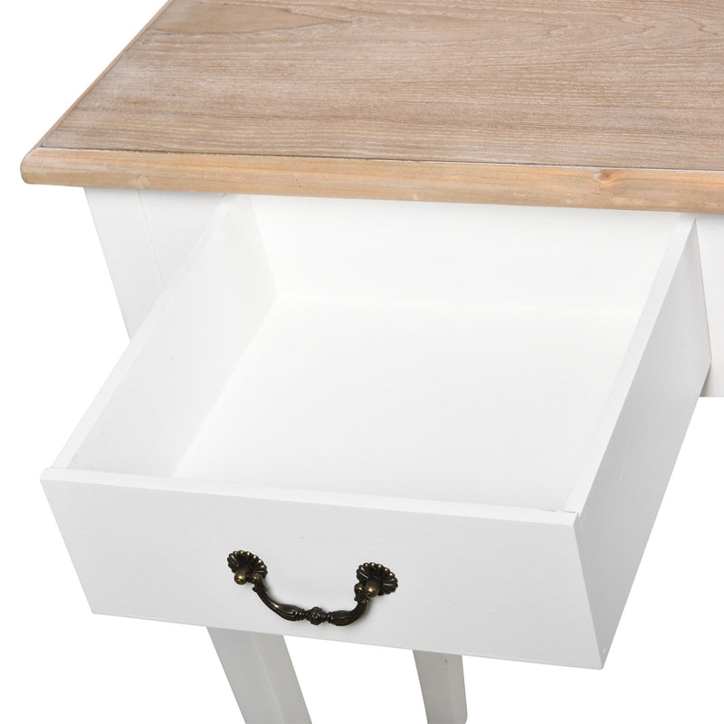 Mesa consola tipo aparador para corredor com desenho retrô com 2 gavetas Pinho 87x34x78,5 cm Branco