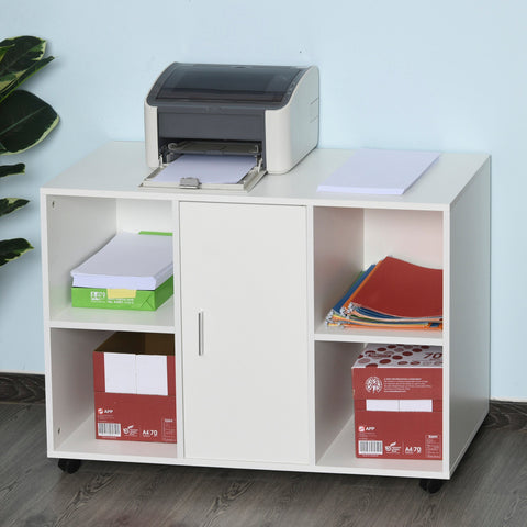 Armário para Escritório de Impressora com Espaço de Armazenamento e Rodas 100x 40 x 71 cm Branco