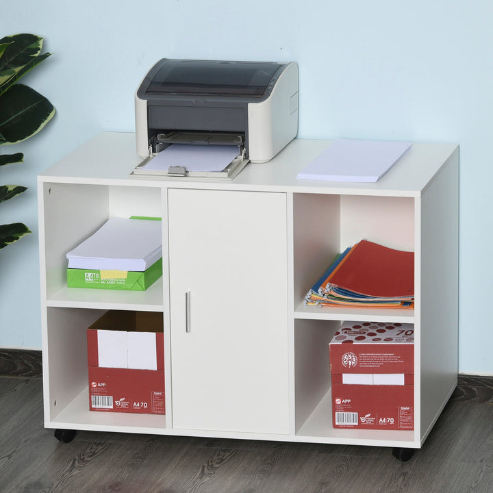 Armário para Escritório de Impressora com Espaço de Armazenamento e Rodas 100x 40 x 71 cm Branco