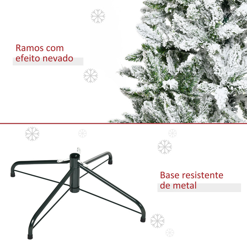 Árvore de Natal Artificial 180cm com Neve Ignífugo com 750 Ramos Folhas de PVC Base Dobrável e Suporte Metálico Decoração de Natal para Interiores Verde