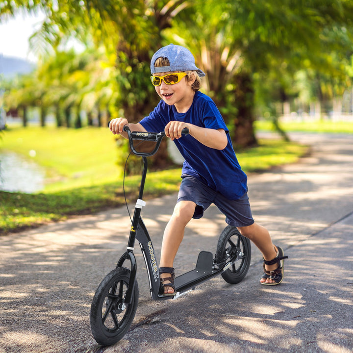 Trotinete para Crianças acima de 5 anos Scooter de 2 Rodas Grandes de 12 Polegadas com Freio e Guidão Ajustável em Altura Carga Máx. 100kg 120x52x80-88cm Preto