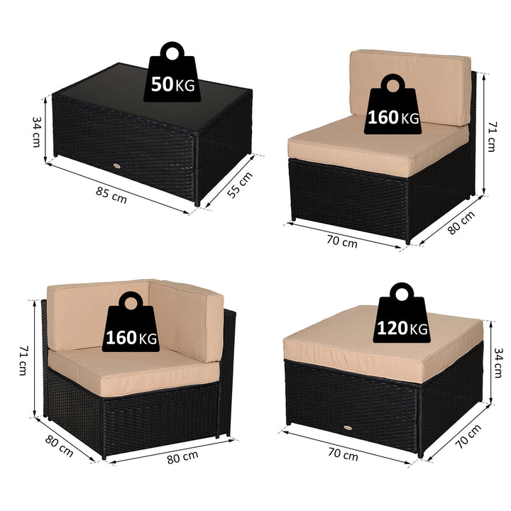 Conjunto de móveis de jardim de vime 7 peças mesa Sofás Tamboretes com almofadas