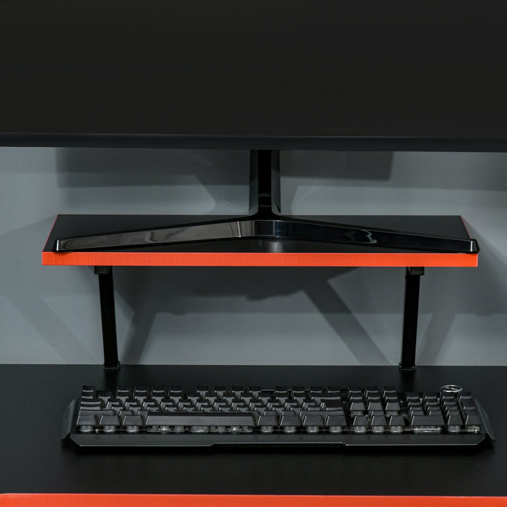 Mesa Gaming Ergonómica Secretária para Computador com Suporte para Monitor e Alto Falante Porta-Copos Gancho para Fones de Ouvido Fibra de Carbono 120x60x94,5 Preto