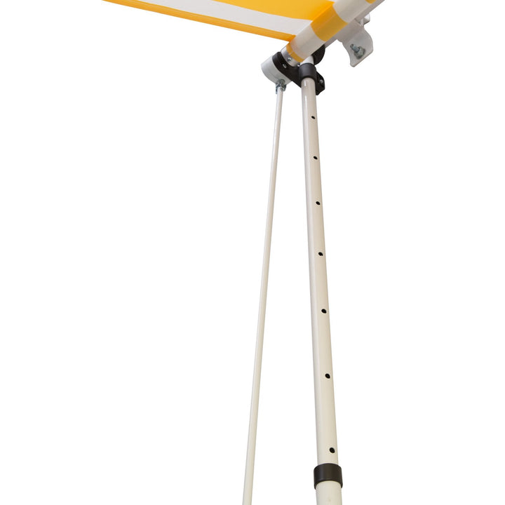 Toldo Portátil Pátio Varanda 3x1,5m Toldo Manual Dobrável de Alumínio Altura Regulável com Manivela para Terraço Jardim Amarelo e Branco